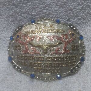 2022 ITLA Championship All Age Haltered Female Trophy Buckle Blue Stones Great